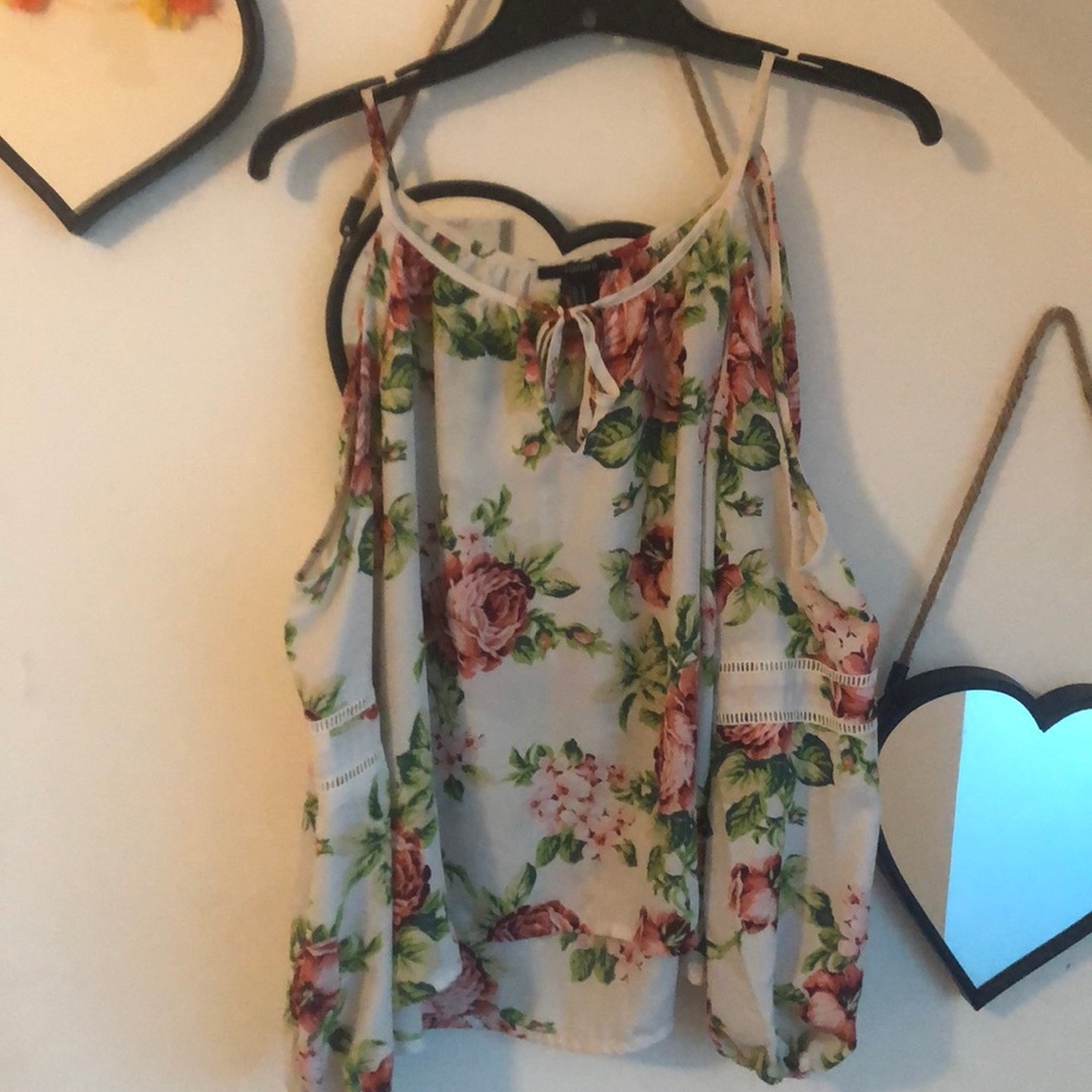Floral long sleeve cut out shoulder top